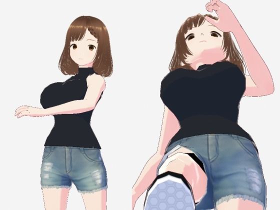 黒いノースリーブにデニムのショートパンツのお姉さん（セリフなし 3DCGモデル イラスト集）｜d_714503