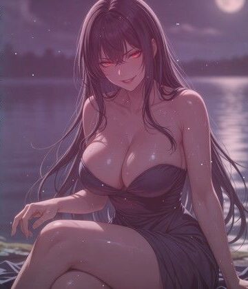 月夜の湖畔で膝の上で精気を搾られる｜d_771930