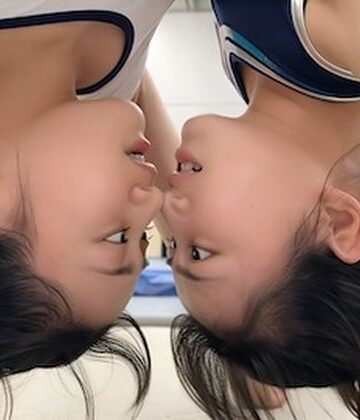 ブリッジしながらどちらが長くできるか言い争う美女2人。｜d_778197