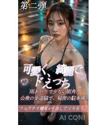 可愛くてドえっちシリーズ第2弾 雨あがりで少ない街角。公衆の歩道脇で、秘密の駐車場で美女がフェラチオ顔射＆中出しでイキ狂う。｜d_785918