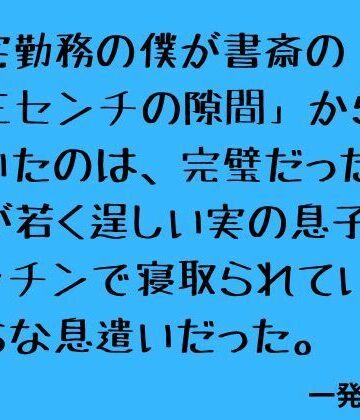 在宅勤務の僕が書斎の「三センチの隙間」から聞いたのは、完璧だった妻が若く逞しい実の息子にキッチンで寝取られていく淫らな息遣いだった。｜d_796576