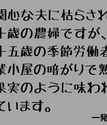 無関心な夫に枯らされた七十歳の農婦ですが、二十五歳の季節労働者に作業小屋の暗がりで熟れた果実のように味わわれています。｜d_817309