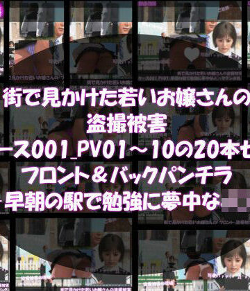 街で見かけた若いお嬢さんの盗撮被害:（ケース001_PV01〜10のフロント・バック両方のパンチラ20本セット:-早朝の駅で勉強に夢中なJ○）｜d_819083