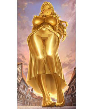 巨大化して黄金像になった酒場の歌姫は広場の女神として崇拝される｜d_831637