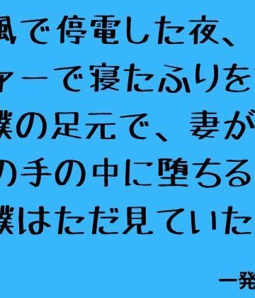 台風で停電した夜、ソファーで寝たふりをする僕の足元で、妻が息子の手の中に堕ちるのを僕はただ見ていた。｜d_838869